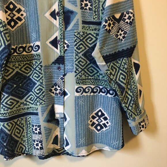 Vintage 90s Meandering Patchwork Button Up Dress Shirt - Picture 4 of 16